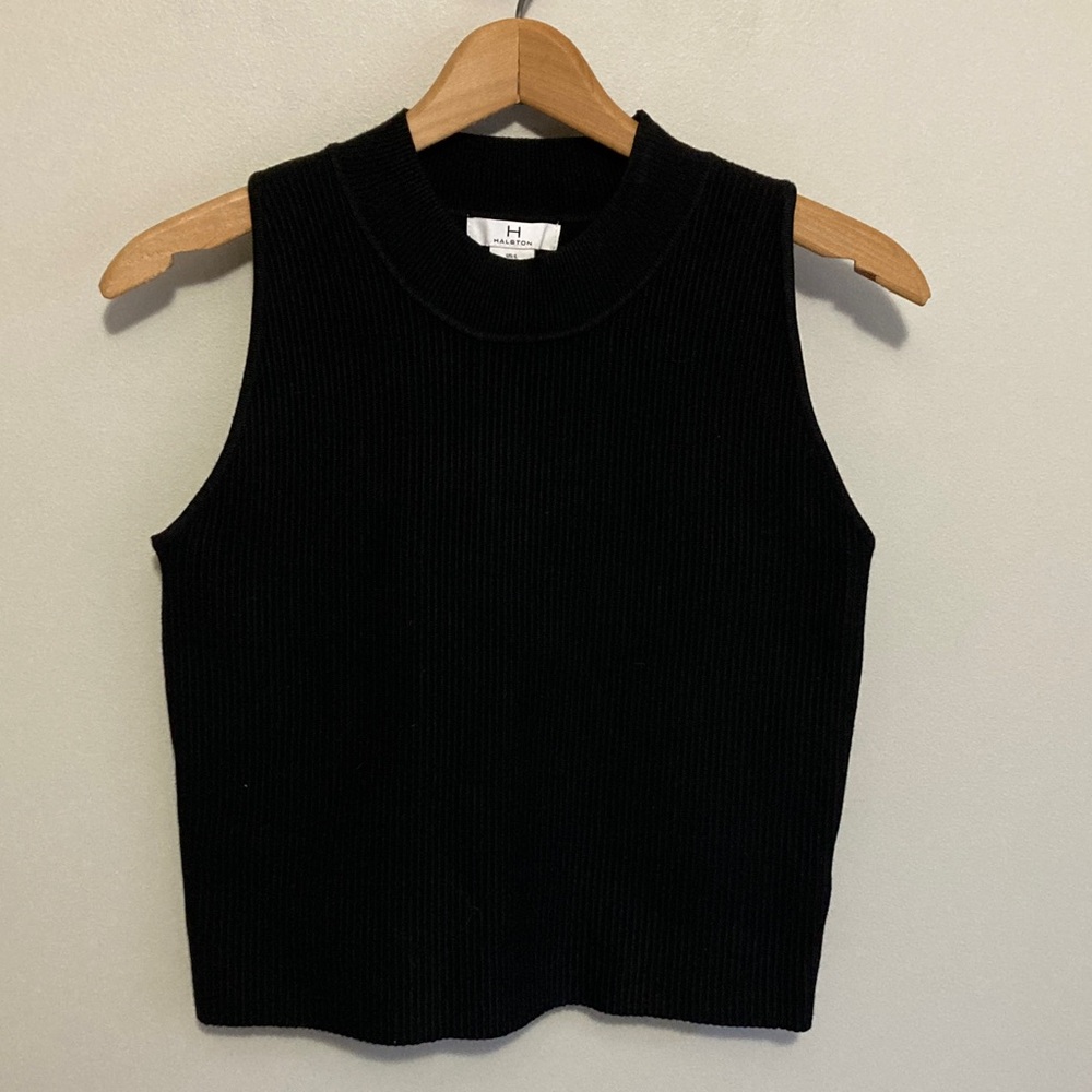 H Halston Heritage Black Ribbed Tank Top, Sleeveless Shirt, Size Large - Picture 2 of 9